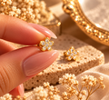 Golden Flower Diamond Stud Earrings