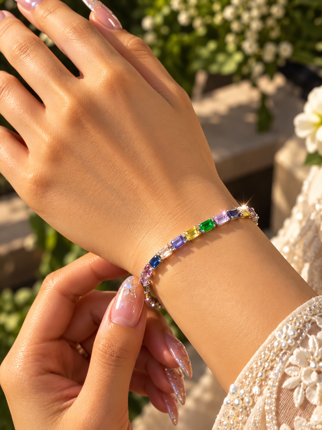 Rainbow gemstone tennis bracelet