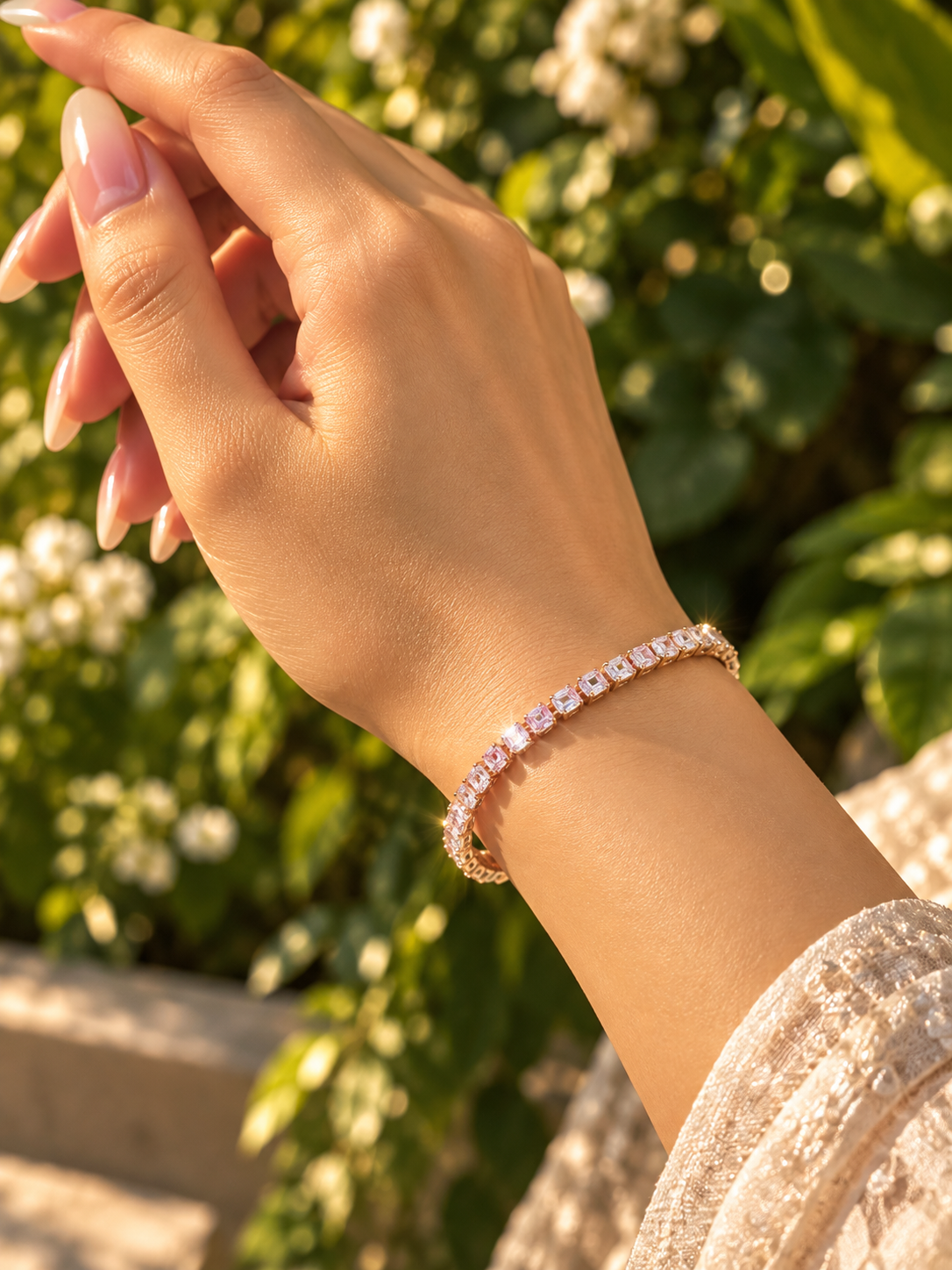 Sunlit pink gemstone tennis bracelet