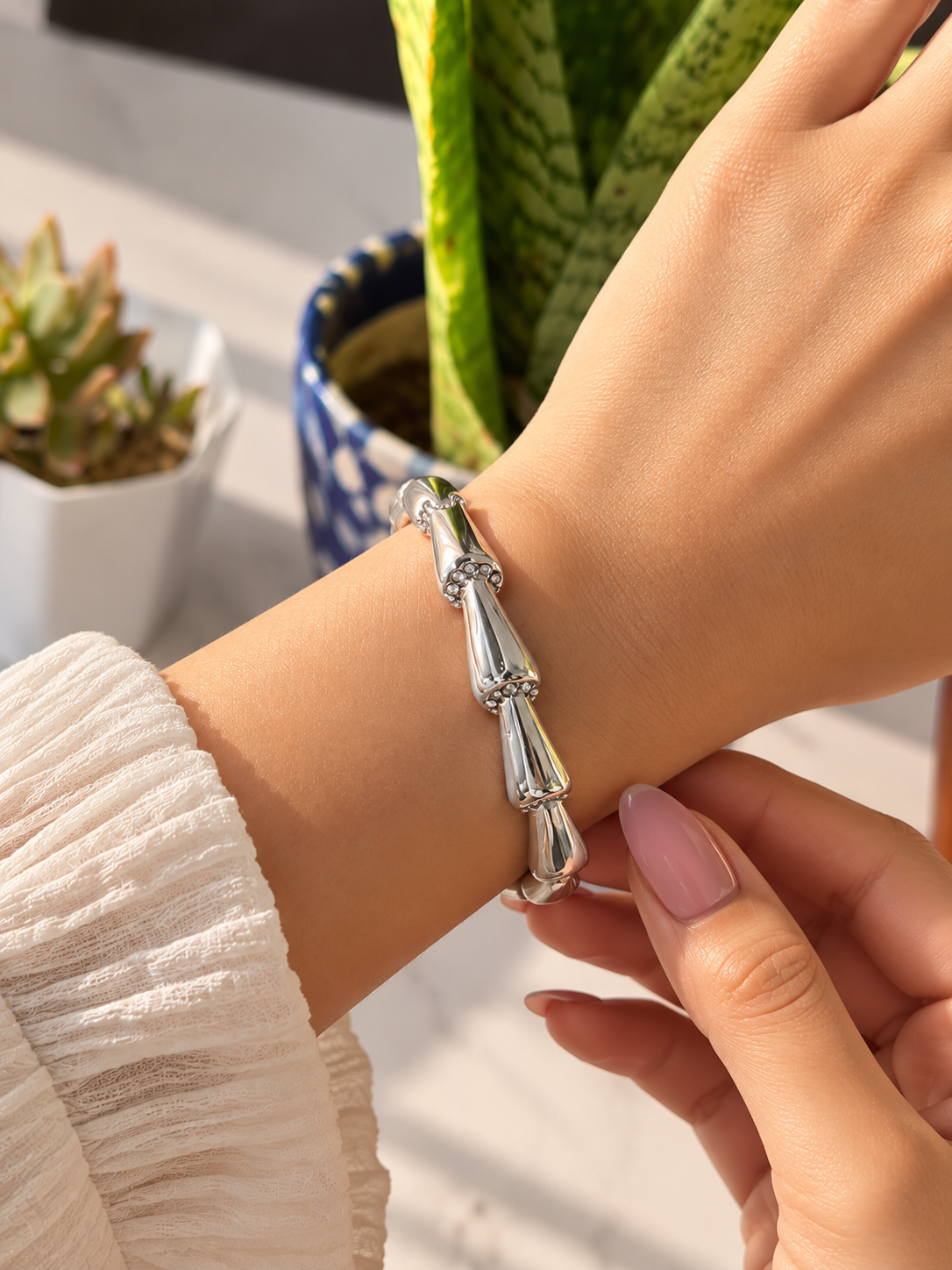 Elegant Silver Kada Bracelet