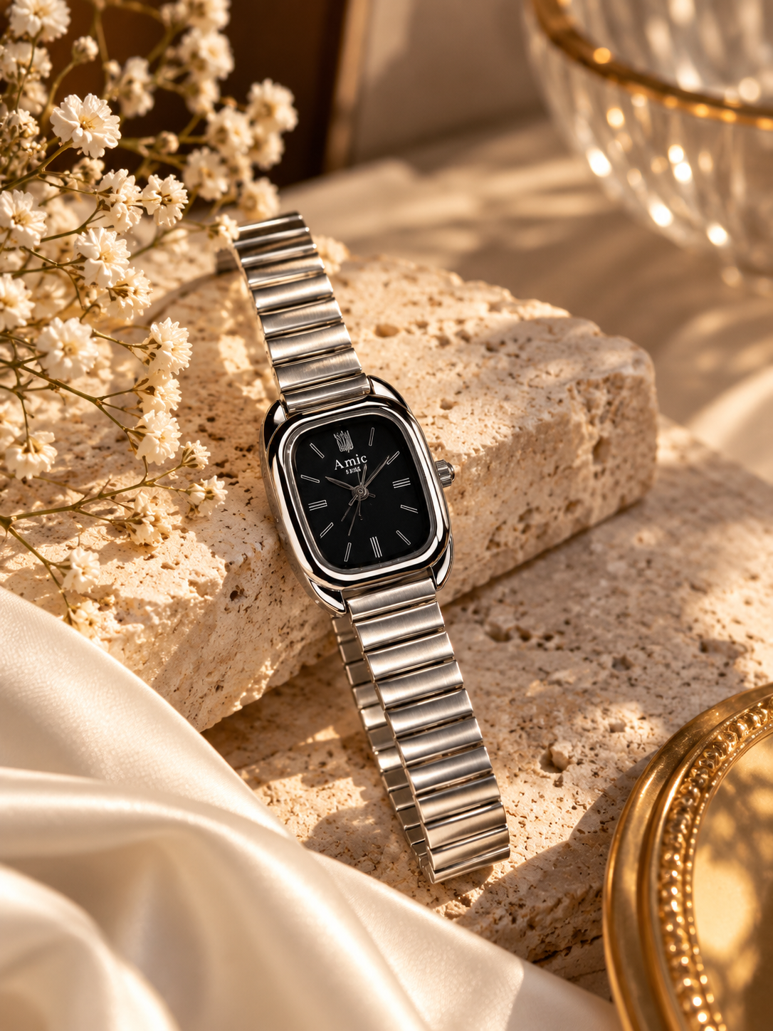Vintage Silver-Tone Black Watch