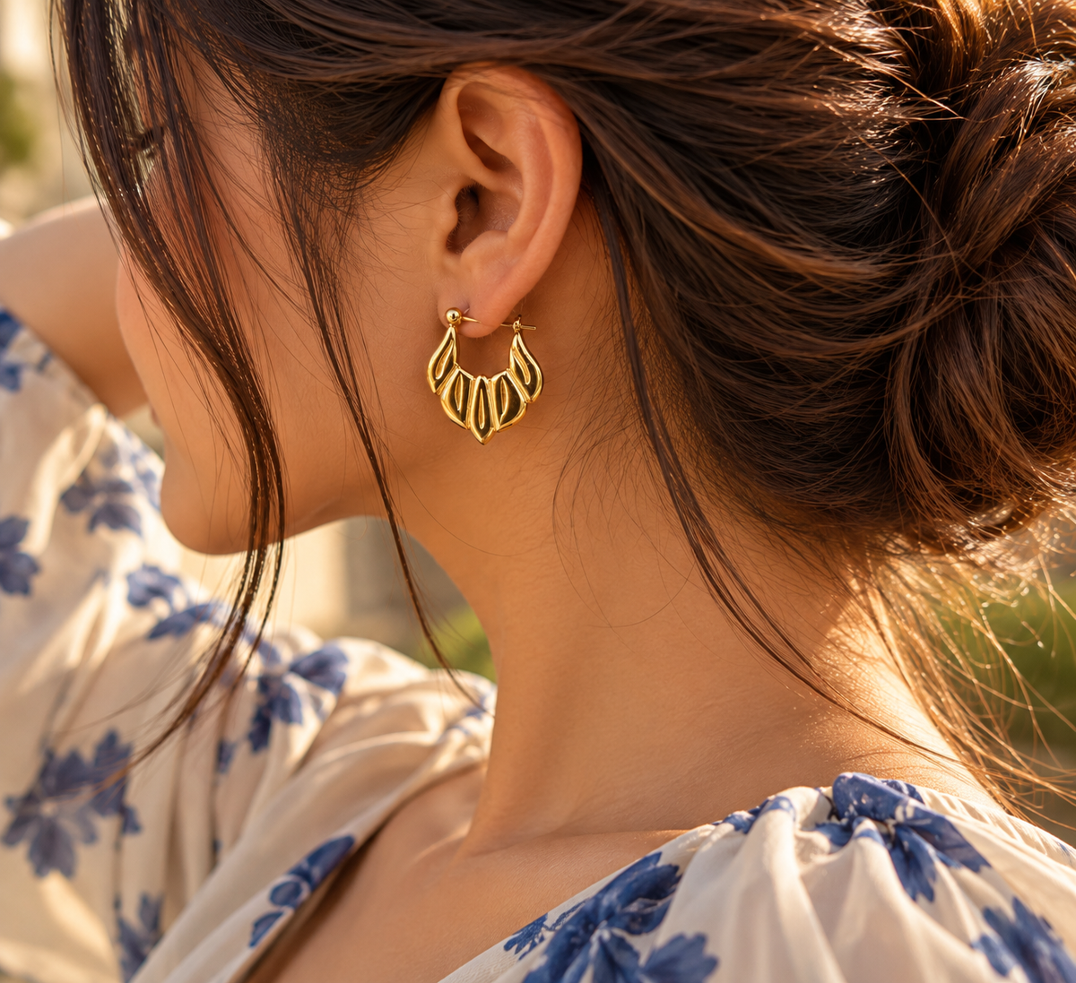 Golden Floral Hoop Earrings