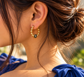 Golden Beaded Charm Hoop Earrings