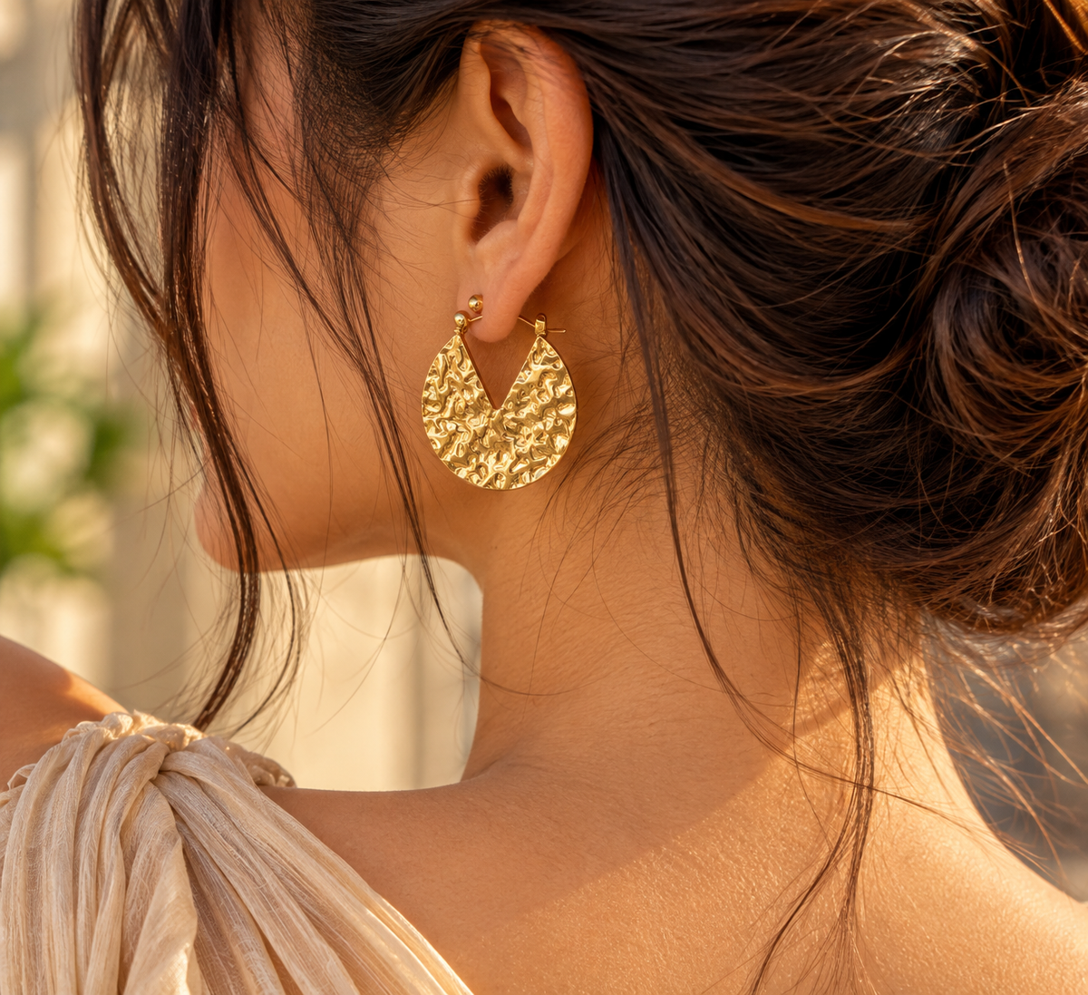 Golden Textured Fan Hoop Earrings